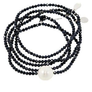 Colleen Lopez Cultured Freshwater Pearl & Black Spinel Beaded Stretch Bracelet